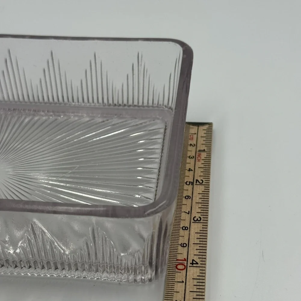 Vtg Purple tinted Pressed Glass Rectangular Refrigerator Dish Starburst Pattern